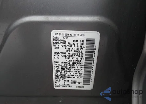 2015 Nissan Rogue Select S from USA, damaged, VIN JN8AS5MT6FW674776